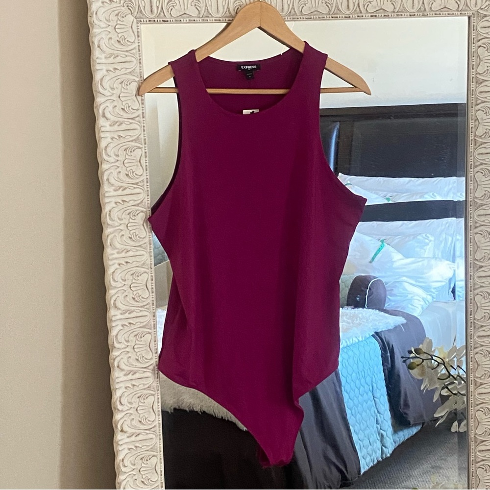 Express Magenta Silky High Neck Thong Sleeveless Women's Bodycon Bodysuit - Picture 2 of 8